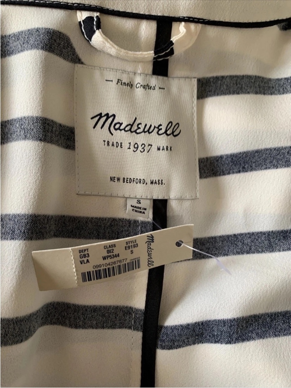 Madewell Parcel Trench Coat Off white black stripe small belt New NWT E9193 HTF - Picture 6 of 9
